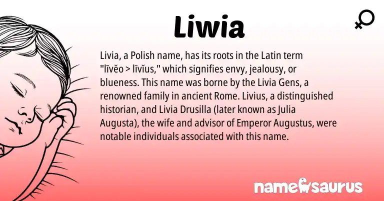 Infographic about Liwia name meaning, Liwia is a name from Polish, Latin origin(s).