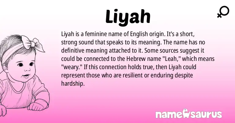 Infographic about Liyah name meaning, Liyah is a name from English origin(s).