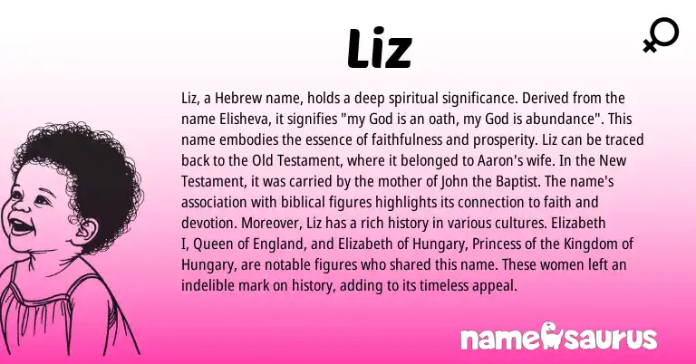 Infographic about Liz name meaning, Liz is a name from Hebrew, England origin(s).