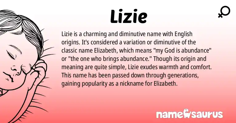 Infographic about Lizie name meaning, Lizie is a name from English origin(s).