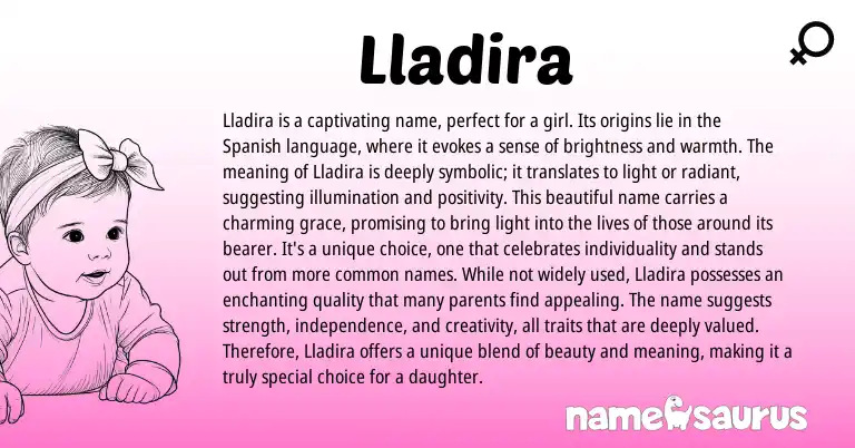 Infographic about Lladira name meaning, Lladira is a name from Spanish, American origin(s).