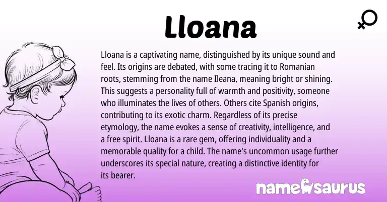Infographic about Lloana name meaning, Lloana is a name from Romanian origin(s).