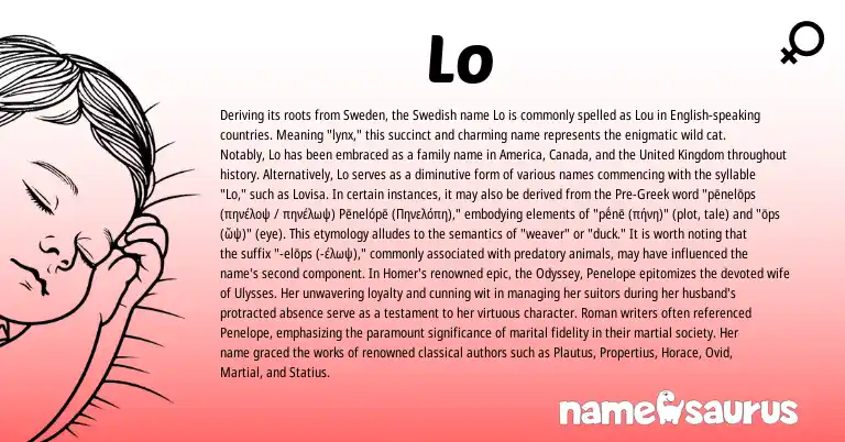 Infographic about Lo name meaning, Lo is a name from English, Swedish, Roman, United Kingdom, Greek origin(s).