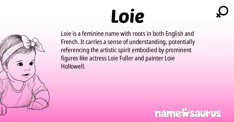 Infographic about Loie name meaning, Loie is a name from English (American), French origin(s).