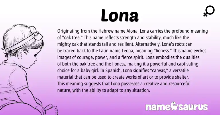 Infographic about Lona name meaning, Lona is a name from Spanish, Latin, Hebrew origin(s).