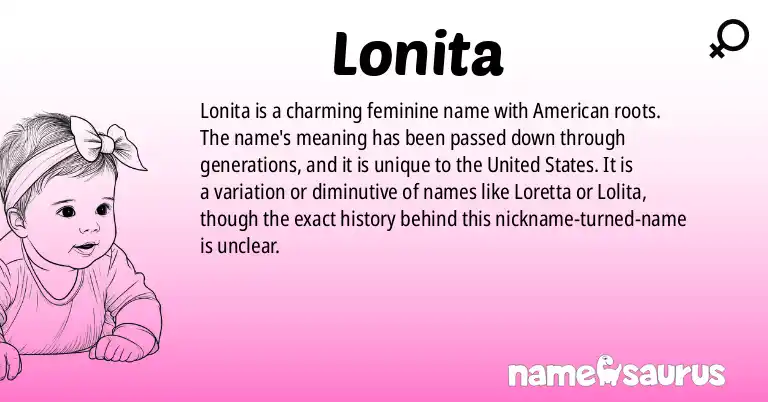 Infographic about Lonita name meaning, Lonita is a name from American origin(s).
