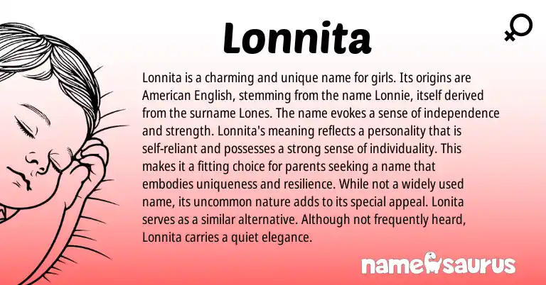 Infographic about Lonnita name meaning, Lonnita is a name from English, American origin(s).