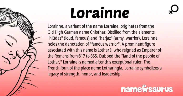 Infographic about Lorainne name meaning, Lorainne is a name from Old High German, French origin(s).