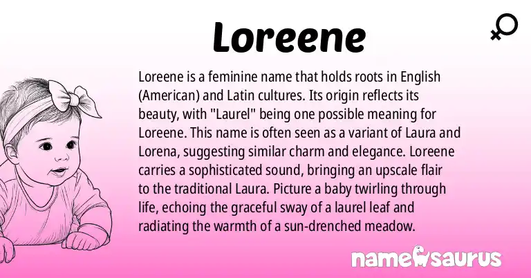 Infographic about Loreene name meaning, Loreene is a name from English (American), Latin origin(s).