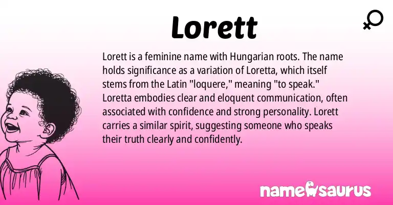 Infographic about Lorett name meaning, Lorett is a name from Hungarian origin(s).