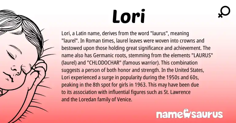 Infographic about Lori name meaning, Lori is a name from Roman, Germanic, Latin, United States origin(s).