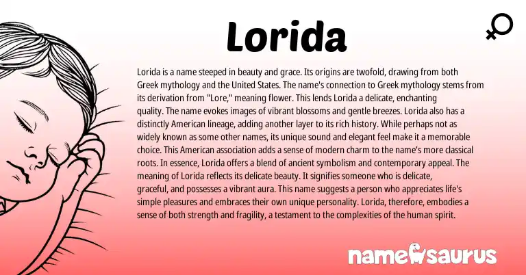 Infographic about Lorida name meaning, Lorida is a name from Greek origin(s).