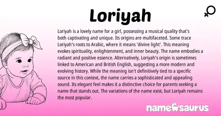 Infographic about Loriyah name meaning, Loriyah is a name from Arabic origin(s).