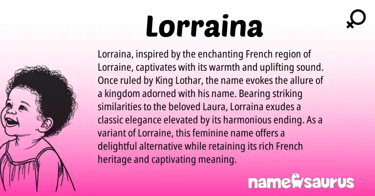 Infographic about Lorraina name meaning, Lorraina is a name from French origin(s).