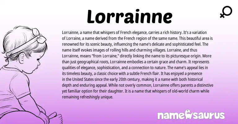 Infographic about Lorrainne name meaning, Lorrainne is a name from French origin(s).