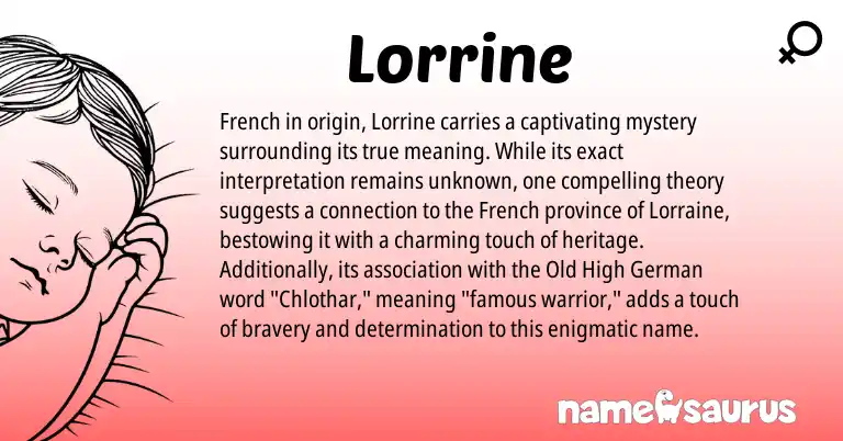 Infographic about Lorrine name meaning, Lorrine is a name from Old High German, French origin(s).