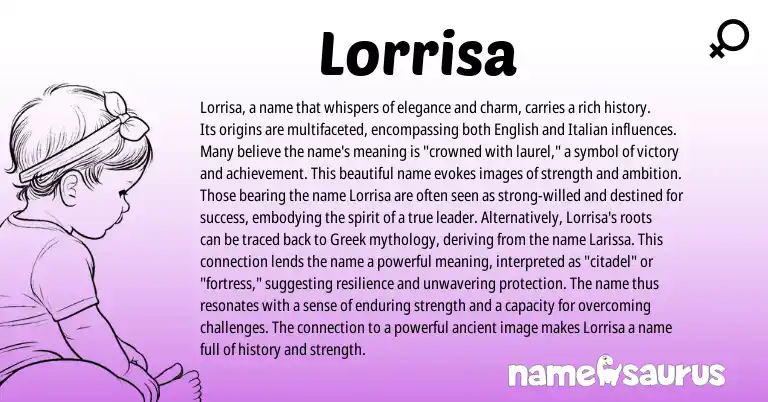 Infographic about Lorrisa name meaning, Lorrisa is a name from Italian, English origin(s).