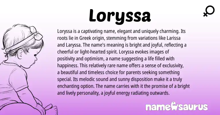 Infographic about Loryssa name meaning, Loryssa is a name from Greek origin(s).