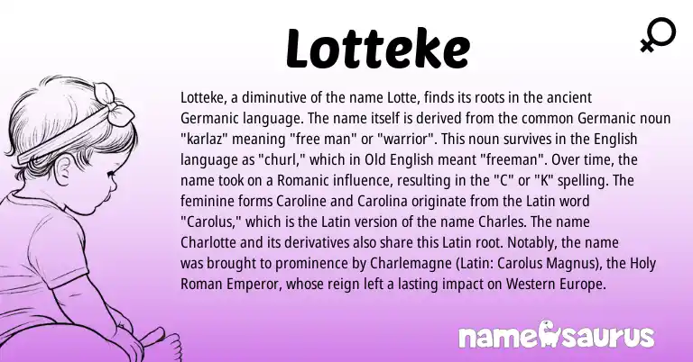 Infographic about Lotteke name meaning, Lotteke is a name from English, Roman, Germanic, Latin, Old English origin(s).