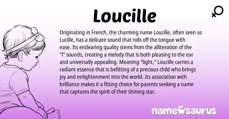 Infographic about Loucille name meaning, Loucille is a name from French origin(s).