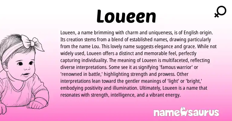 Infographic about Loueen name meaning, Loueen is a name from American origin(s).