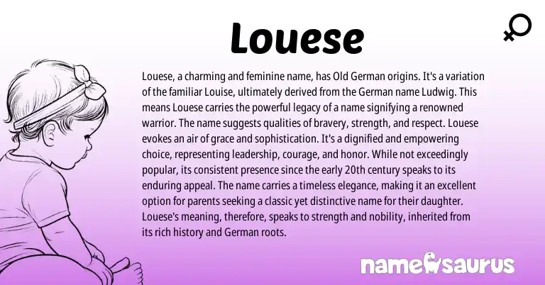 Infographic about Louese name meaning, Louese is a name from Germanic, French origin(s).