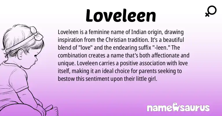 Infographic about Loveleen name meaning, Loveleen is a name from Indian (Christian) origin(s).