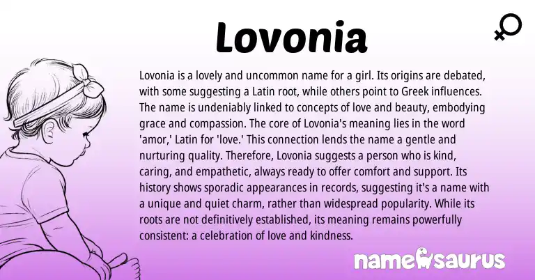 Infographic about Lovonia name meaning, Lovonia is a name from Latin origin(s).