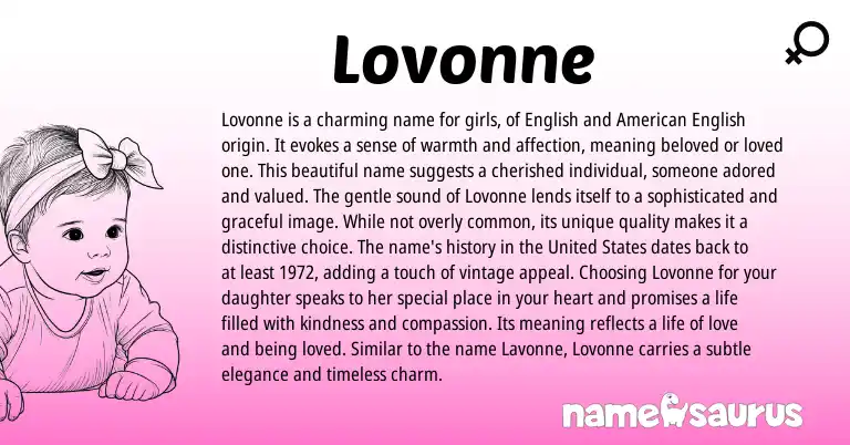 Infographic about Lovonne name meaning, Lovonne is a name from English origin(s).