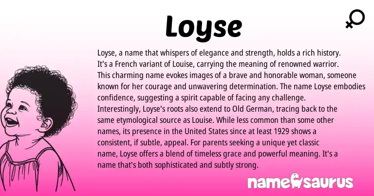 Infographic about Loyse name meaning, Loyse is a name from Germanic, French origin(s).