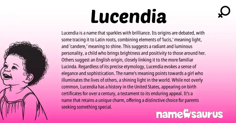 Infographic about Lucendia name meaning, Lucendia is a name from Latin origin(s).