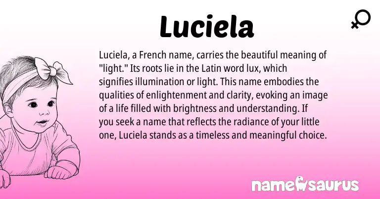 Infographic about Luciela name meaning, Luciela is a name from French, Latin origin(s).