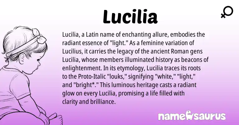 Infographic about Lucilia name meaning, Lucilia is a name from Roman, Latin origin(s).
