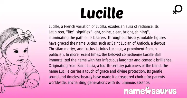Infographic about Lucille name meaning, Lucille is a name from Roman, French, Latin origin(s).