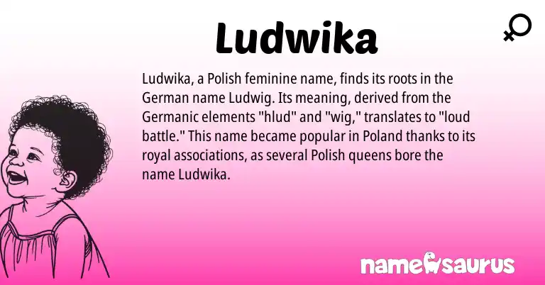Infographic about Ludwika name meaning, Ludwika is a name from Polish, Germanic, German origin(s).