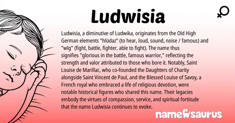 Infographic about Ludwisia name meaning, Ludwisia is a name from Old High German, French origin(s).
