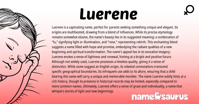 Infographic about Luerene name meaning, Luerene is a name from English origin(s).