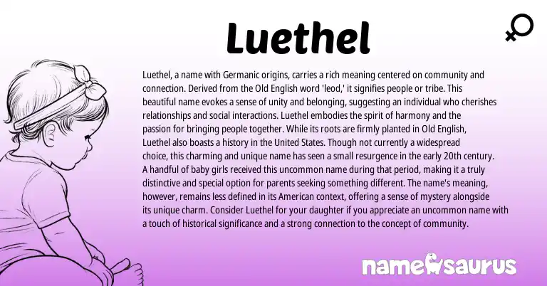 Infographic about Luethel name meaning, Luethel is a name from Germanic, English origin(s).