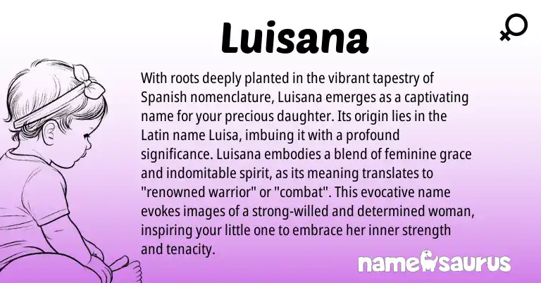 Infographic about Luisana name meaning, Luisana is a name from Spanish, Latin origin(s).