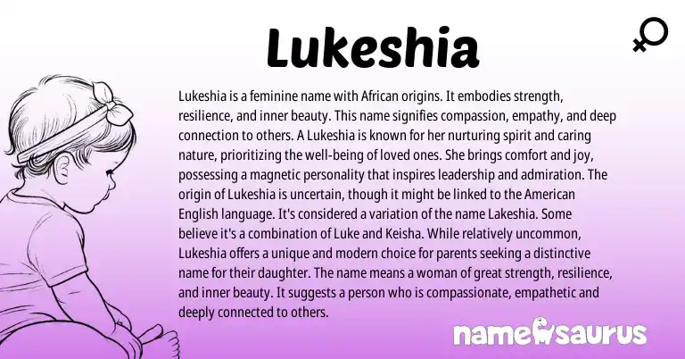 Infographic about Lukeshia name meaning, Lukeshia is a name from African origin(s).