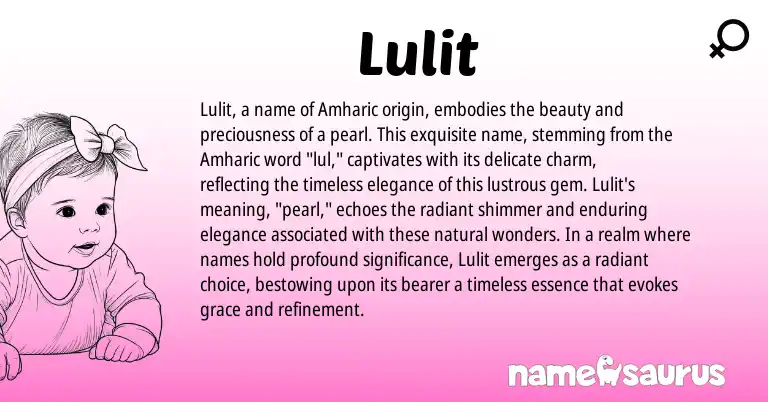 Infographic about Lulit name meaning, Lulit is a name from Amharic origin(s).