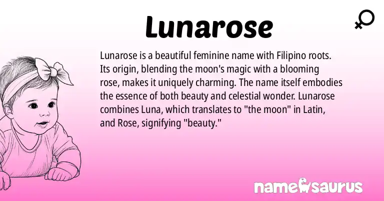 Infographic about Lunarose name meaning, Lunarose is a name from Filipino origin(s).