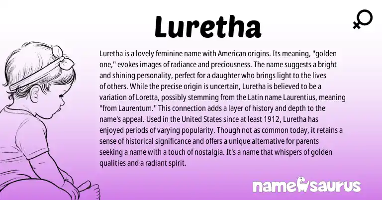 Infographic about Luretha name meaning, Luretha is a name from American origin(s).