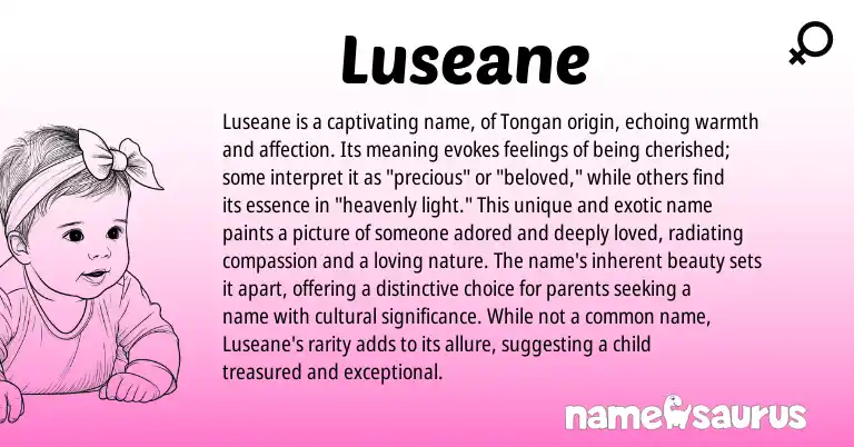 Infographic about Luseane name meaning, Luseane is a name from Tongan origin(s).