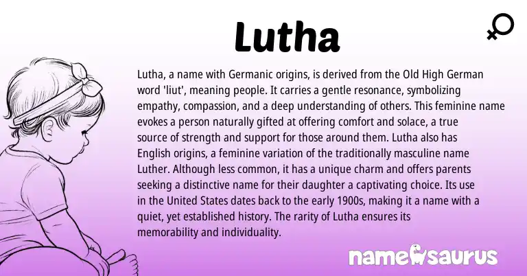 Infographic about Lutha name meaning, Lutha is a name from Germanic origin(s).