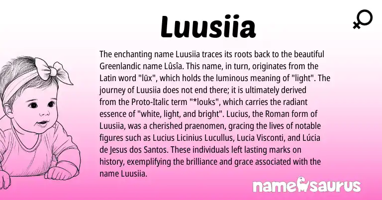 Infographic about Luusiia name meaning, Luusiia is a name from Roman, Latin, Greenlandic origin(s).
