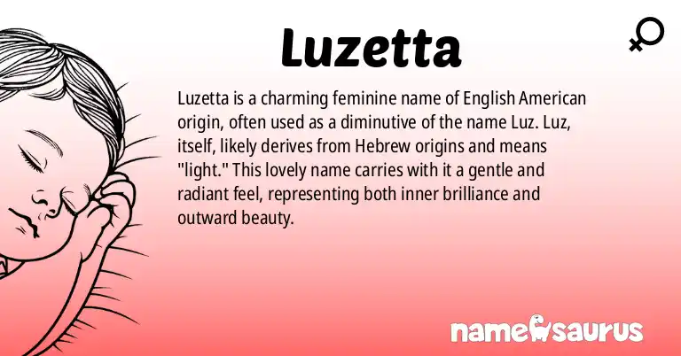 Infographic about Luzetta name meaning, Luzetta is a name from English (American) origin(s).