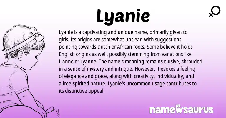 Infographic about Lyanie name meaning, Lyanie is a name from African, Dutch origin(s).