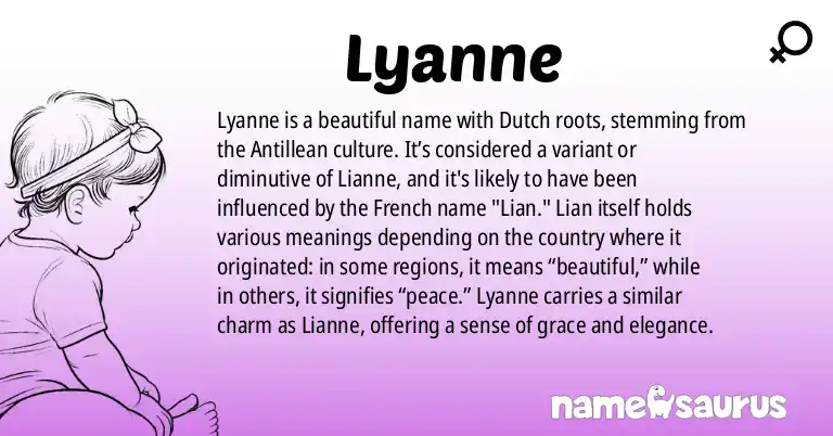 Infographic about Lyanne name meaning, Lyanne is a name from Dutch (Antillean) origin(s).