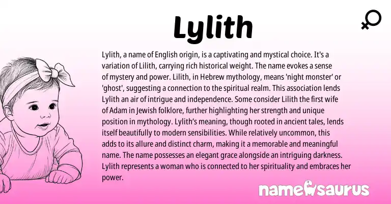 Infographic about Lylith name meaning, Lylith is a name from Hebrew, English origin(s).